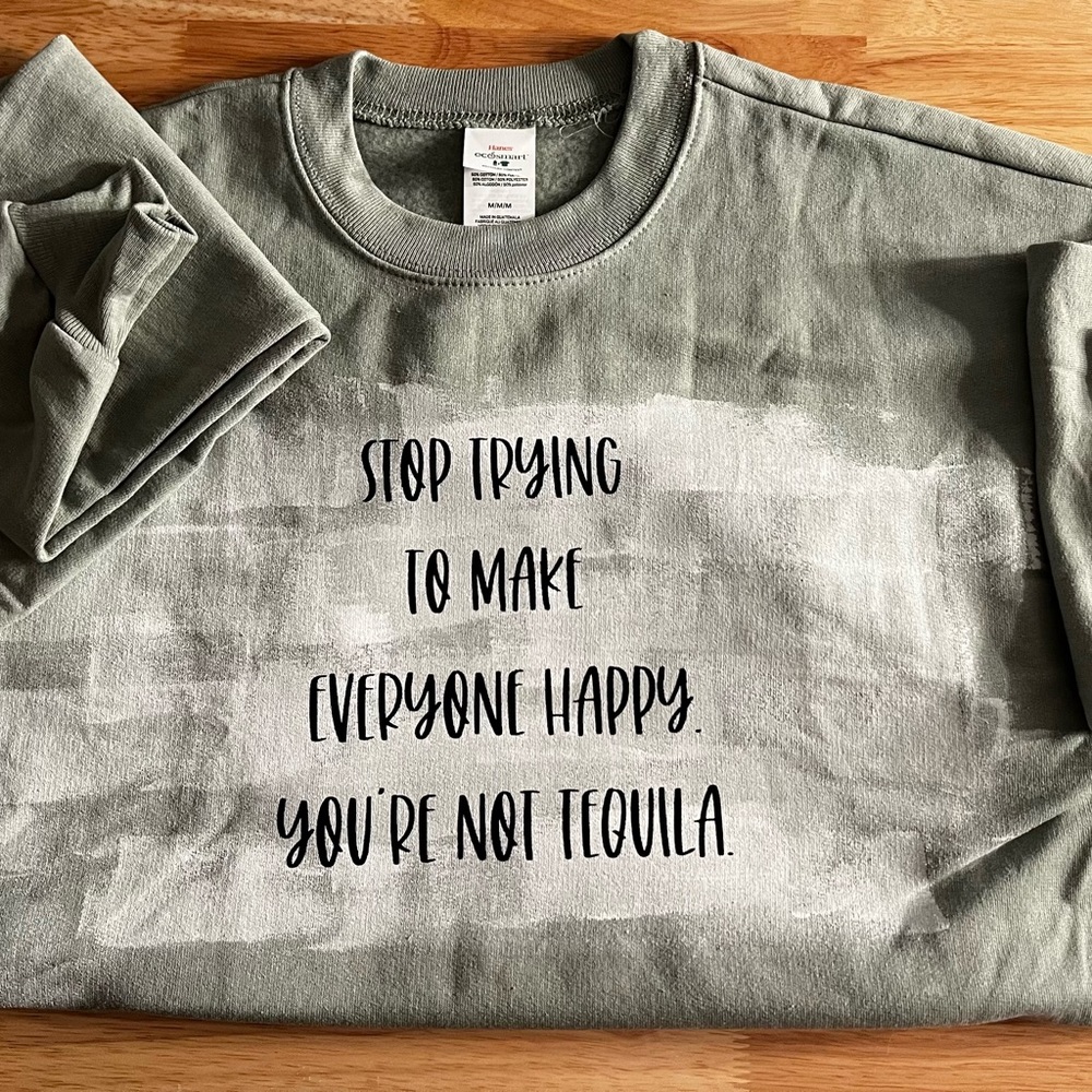 Crewneck sage green sweater with quote